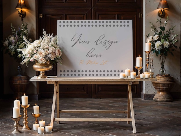 Romantic wedding welcome sign mockup