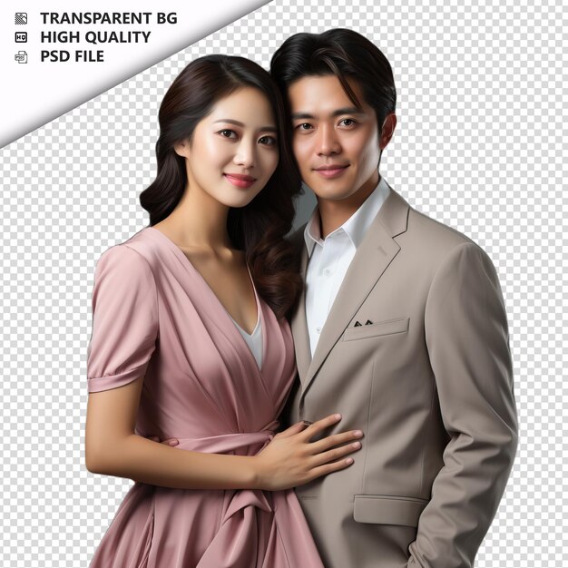 Romantic young asian couple valentines day with holding h transparent background psd isolated