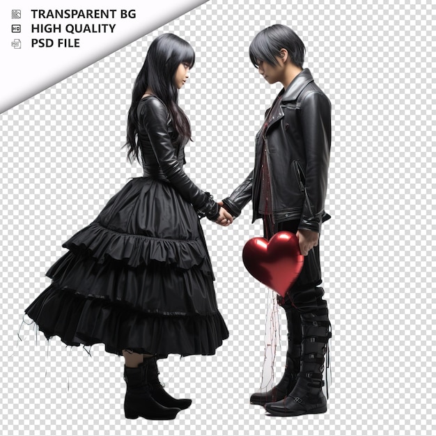 PSD romantic young asian couple valentines day with holding h transparent background psd isolated