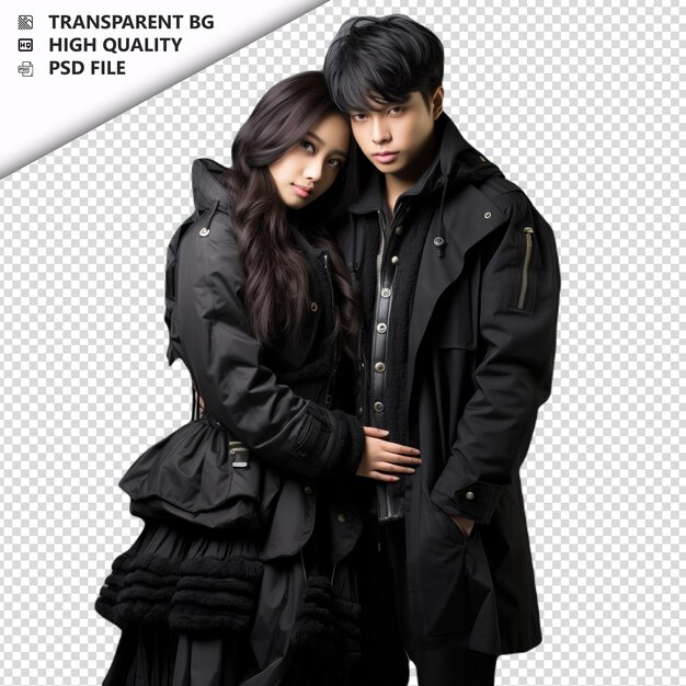 Romantic young asian couple valentines day with huging go transparent background psd isolated