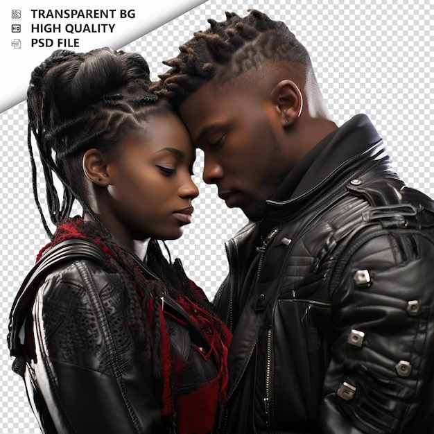 PSD romantic young black couple valentines day with huging go transparent background psd isolated