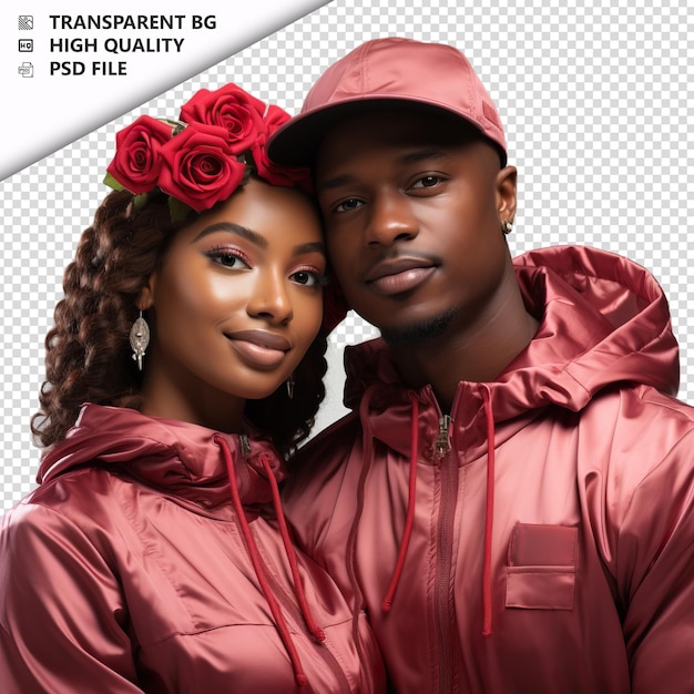 PSD romantic young black couple valentines day with roses spo transparent background psd isolated