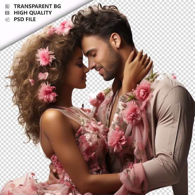 PSD romantic young black couple valentines day with roses vin transparent background psd isolated