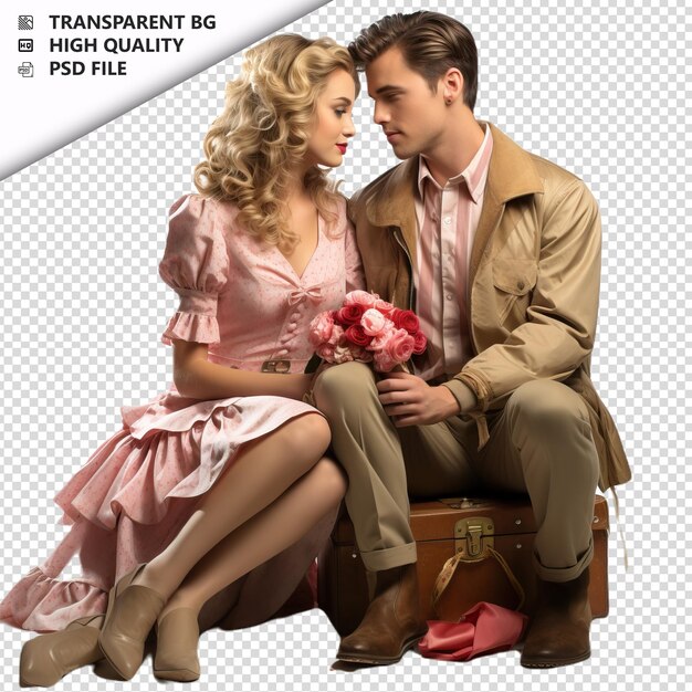 PSD romantic young brazil couple valentines day with gift vin transparent background psd isolated