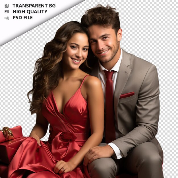 PSD romantic young brazil couple valentines day with presents transparent background psd isolated