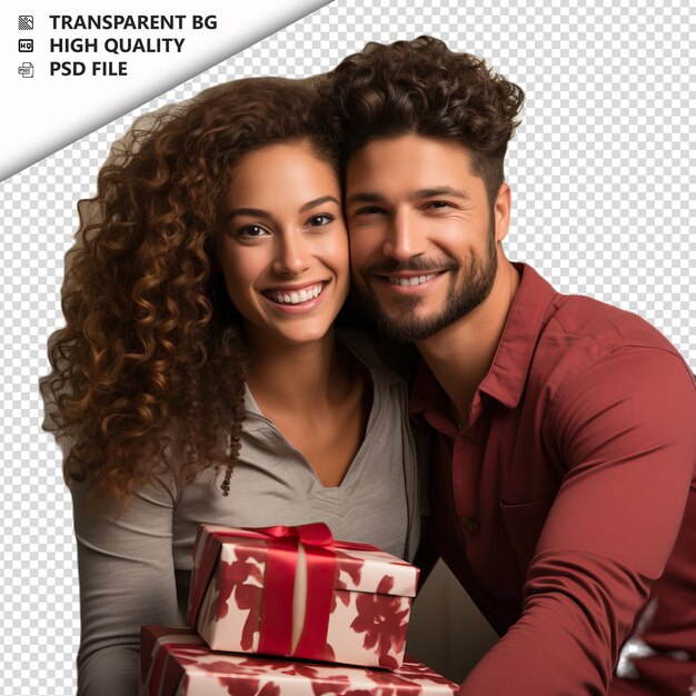 PSD romantic young brazil couple valentines day with presents transparent background psd isolated