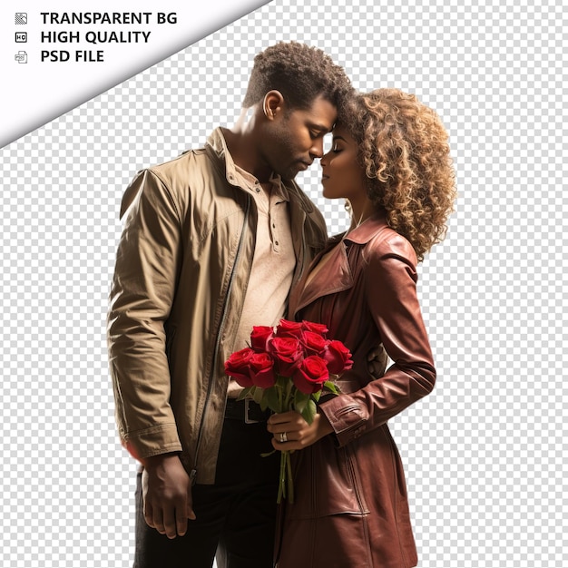 PSD romantic young brazil couple valentines day with roses bu transparent background psd isolated