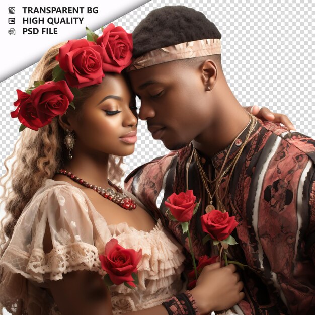 PSD romantic young brazil couple valentines day with roses fo transparent background psd isolated