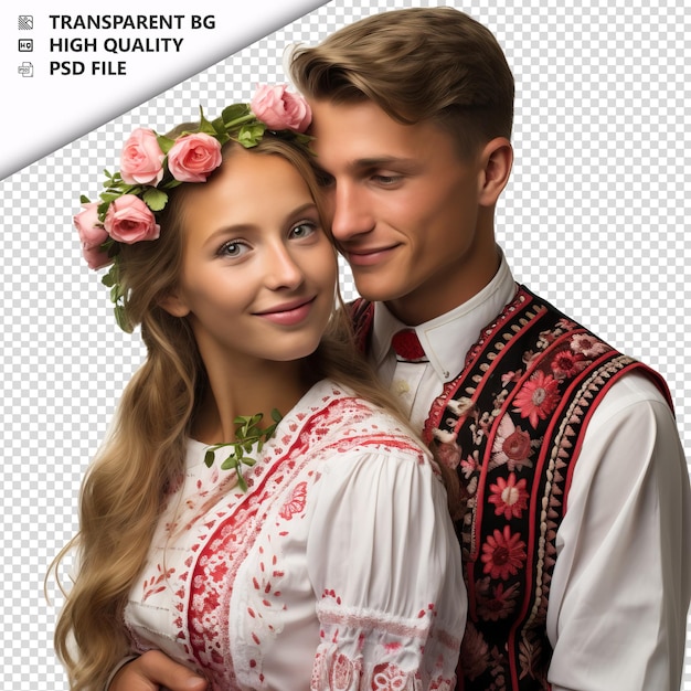 PSD romantic young europian couple valentines day with flower transparent background psd isolated