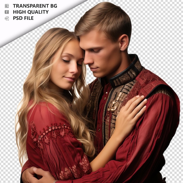 Romantic young europian couple valentines day with huging transparent background psd isolated