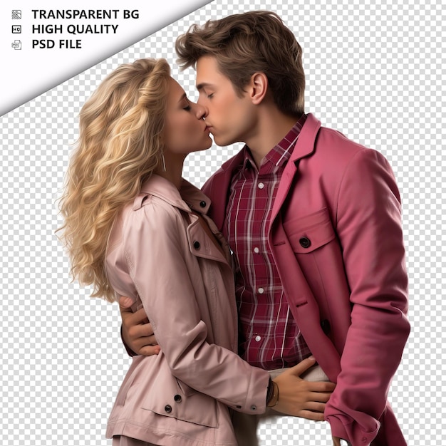 PSD romantic young europian couple valentines day with kissin transparent background psd isolated