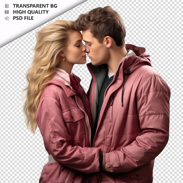 PSD romantic young europian couple valentines day with kissin transparent background psd isolated