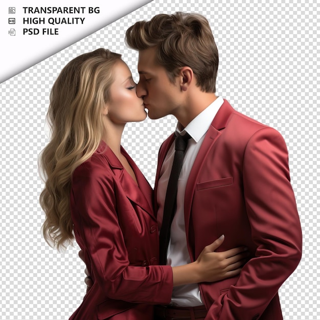 PSD romantic young europian couple valentines day with kissin transparent background psd isolated