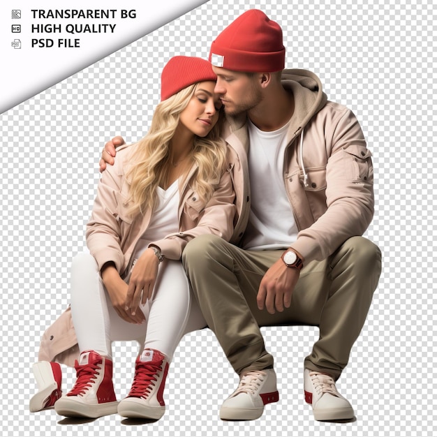 Romantic young europian couple valentines day with presen transparent background psd isolated