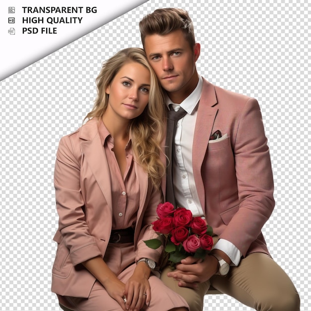 PSD romantic young europian couple valentines day with presen transparent background psd isolated