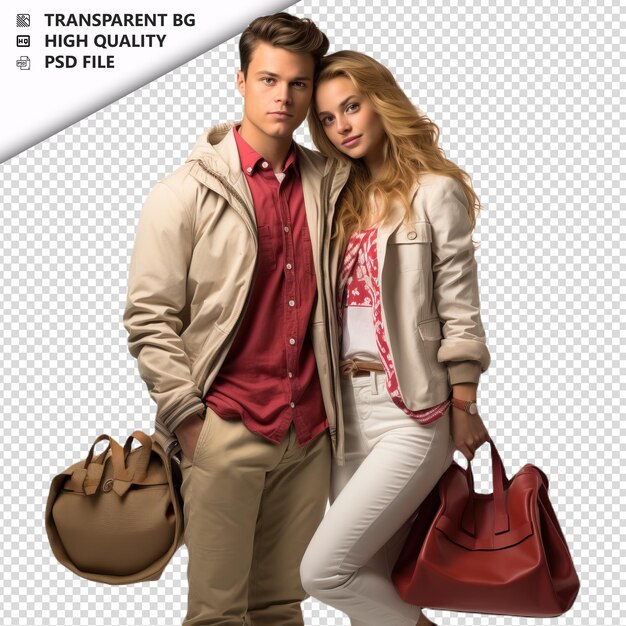 PSD romantic young europian couple valentines day with presen transparent background psd isolated