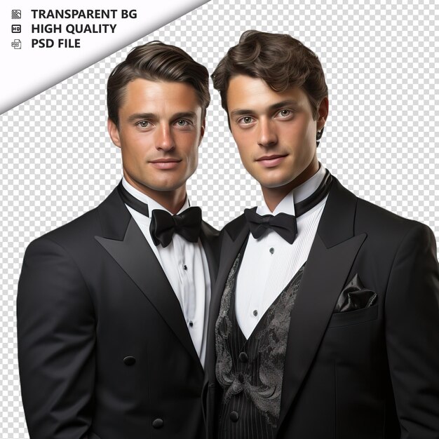 PSD romantic young gay couple valentines day with jewelry ele transparent background psd isolated