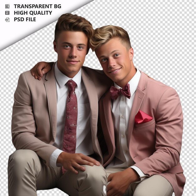 PSD romantic young gay couple valentines day with presents pr transparent background psd isolated