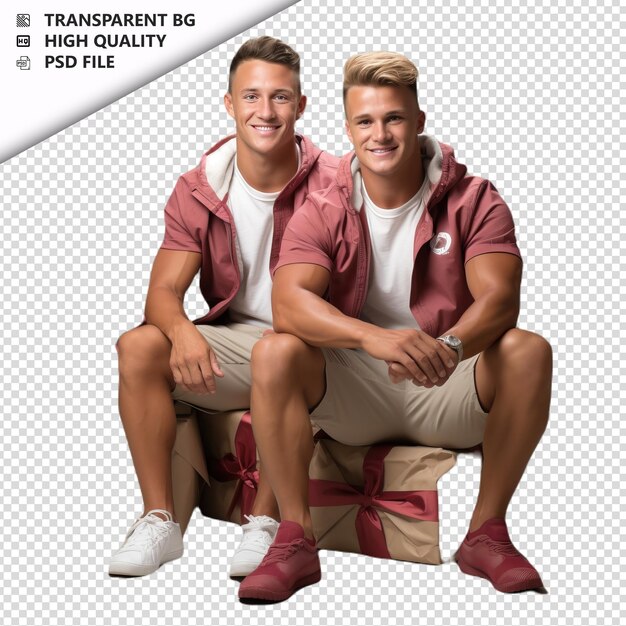 Romantic young gay couple valentines day with presents sp transparent background psd isolated