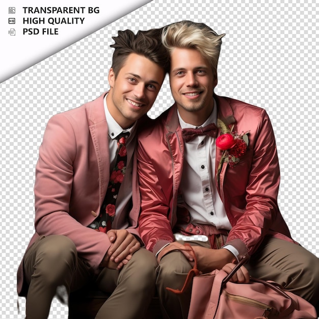 PSD romantic young gay couple valentines day with presents tr transparent background psd isolated