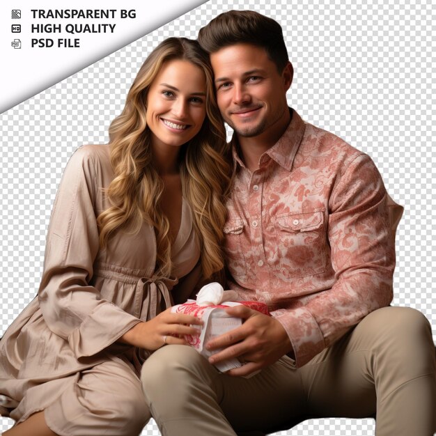 Romantic young german couple valentines day with gift boh transparent background psd isolated