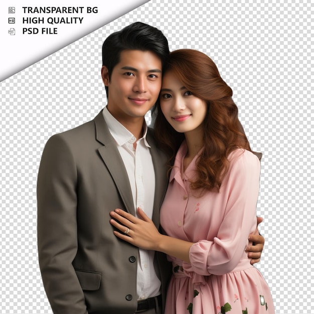 Romantic young japanese couple valentines day with holdin transparent background psd isolated