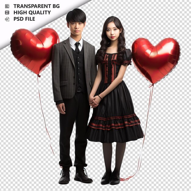 PSD romantic young japanese couple valentines day with holdin transparent background psd isolated