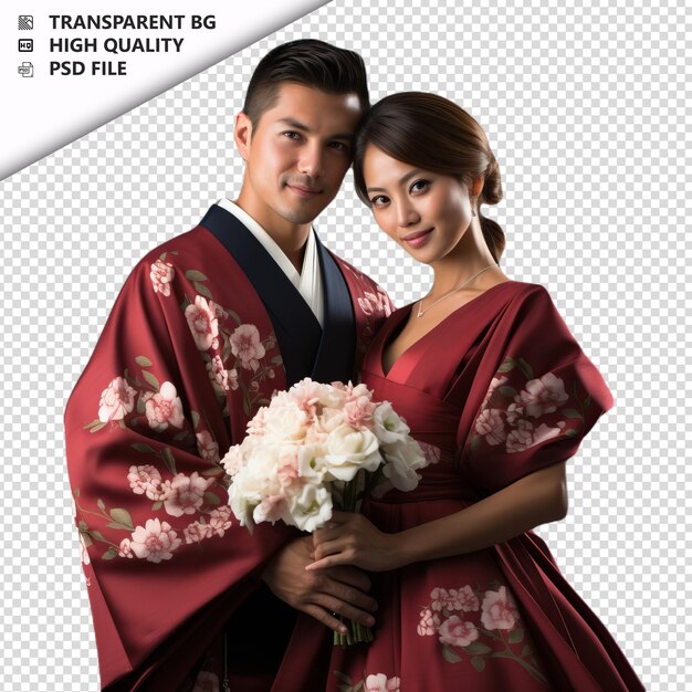 PSD romantic young japanese couple valentines day with holdin transparent background psd isolated