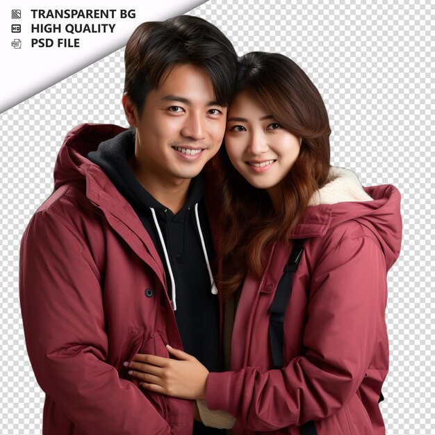 PSD romantic young japanese couple valentines day with huging transparent background psd isolated