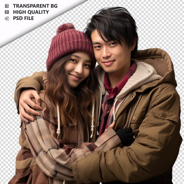 PSD ロマンチックな若い日本人カップル バレンタインデーとハグ 透明な背景 psd 孤立