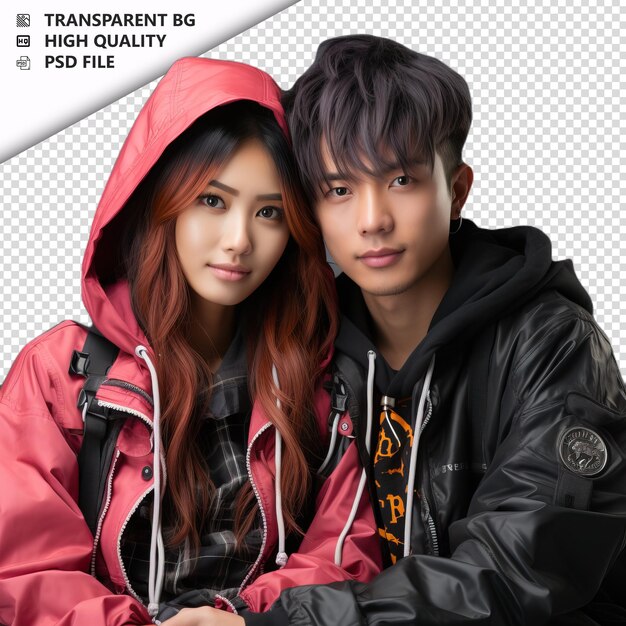 PSD romantic young japanese couple valentines day with jewelr transparent background psd isolated