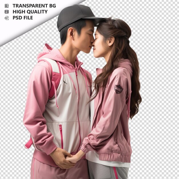 Romantic young japanese couple valentines day with kissin transparent background psd isolated