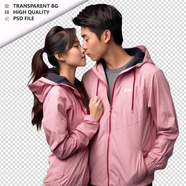 Romantic young japanese couple valentines day with kissin transparent background psd isolated