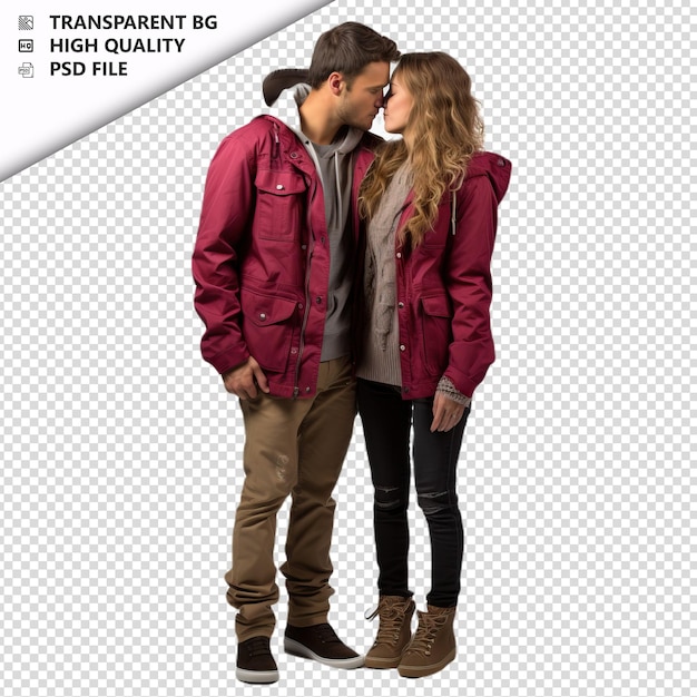 PSD romantic young jewish couple valentines day with kissing transparent background psd isolated