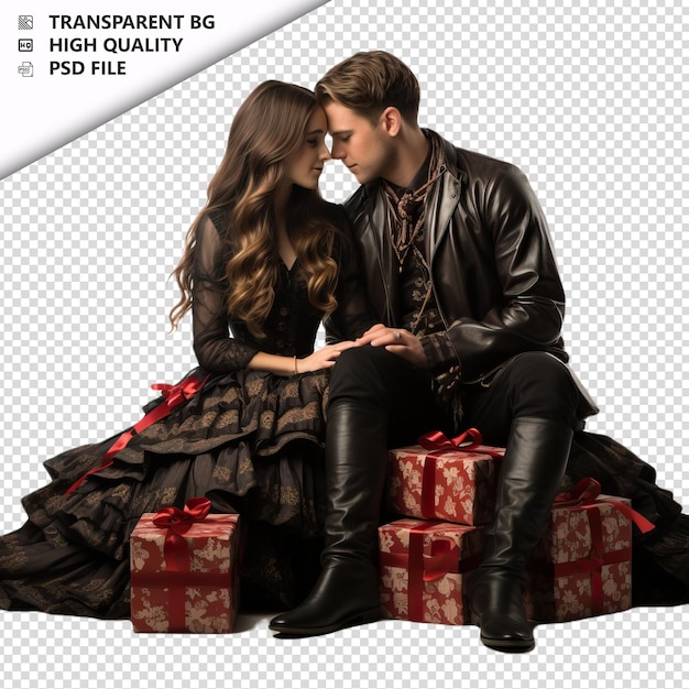 Romantic young jewish couple valentines day with presents transparent background psd isolated