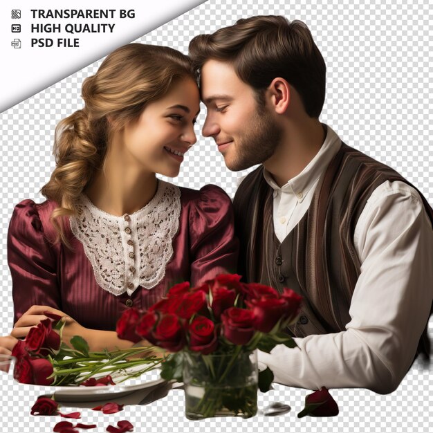 PSD Романтическая молодая еврейская пара день святого валентина с розами tr прозрачный фон psd изолирован