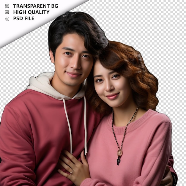 PSD romantic young korean couple valentines day with jewelry transparent background psd isolated