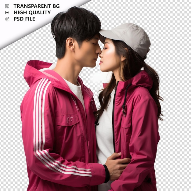 Romantic young korean couple valentines day with kissing transparent background psd isolated