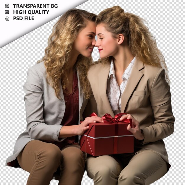 Romantic Young Lesbian Couple Valentine's Day Z Obecnym Przezroczystym Tłem Psd Izolowane