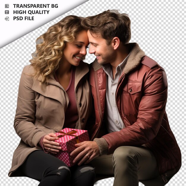 PSD romantic young spanish couple valentines day with gift ca transparent background psd isolated