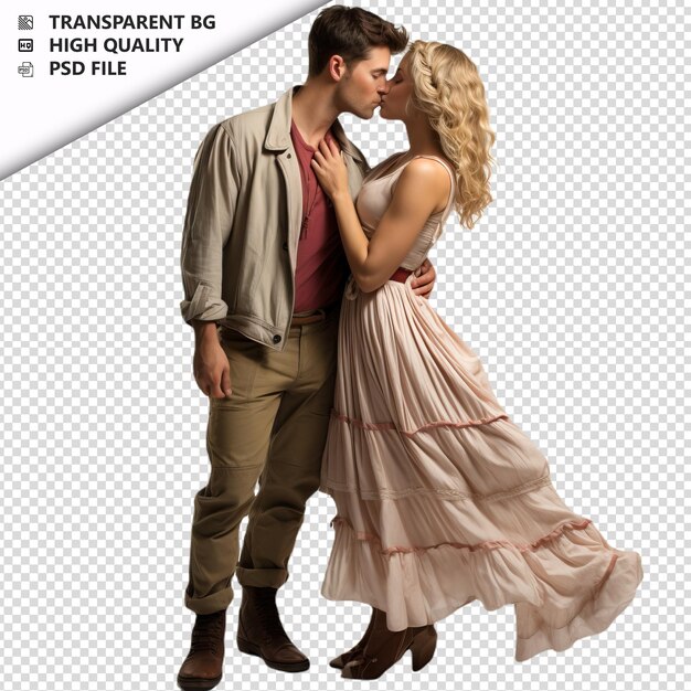 PSD romantic young white couple valentine's day with kissing b transparent background psd izolowany