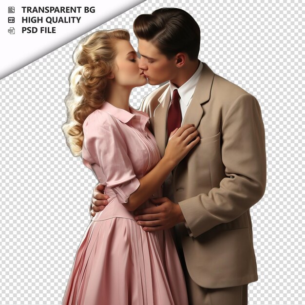 PSD romantic young white couple valentine's day with kissing v transparent background psd izolowany.