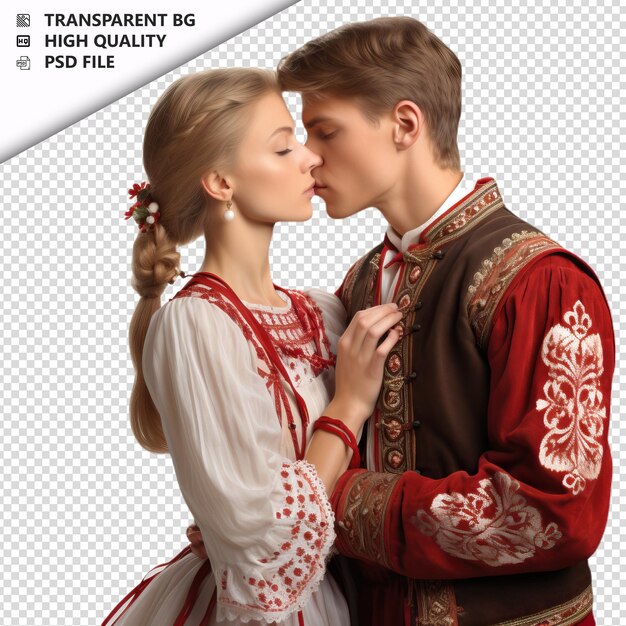 Romantic young white couple valentines day with kissing g transparent background psd isolated