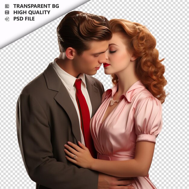 PSD romantic young white couple valentines day with kissing t transparent background psd isolated