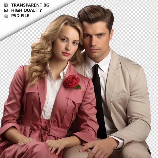 PSD romantic young white couple valentines day with roses pre transparent background psd isolated