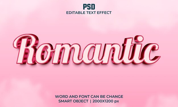 Romantisch 3d bewerkbaar teksteffect Premium Psd met achtergrond