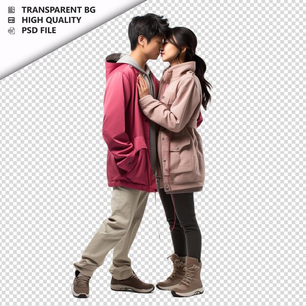PSD romantisch jong aziatisch stel valentijnsdag met kissing b transparante achtergrond psd geïsoleerd.