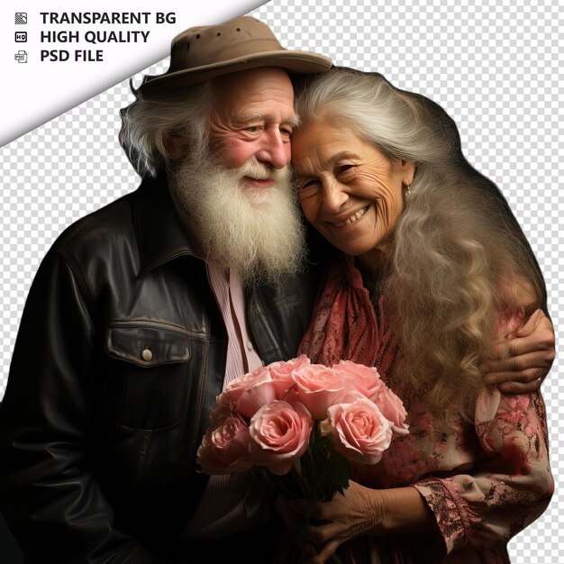 PSD romantisch oud joods echtpaar valentijnsdag met bloemen vi transparente achtergrond psd geïsoleerd