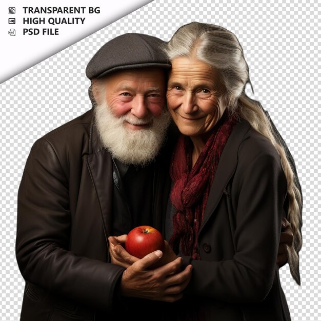 PSD romantisch oud joods echtpaar valentijnsdag met geschenk busin transparente achtergrond psd geïsoleerd