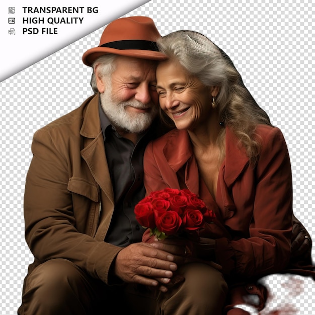 PSD romantisch oud joods echtpaar valentijnsdag met geschenk vinta transparante achtergrond psd geïsoleerd.